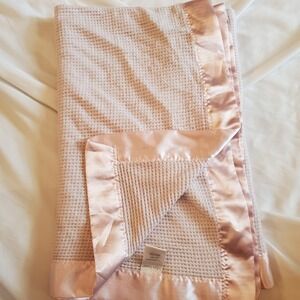 Bright Future Pink Baby Blanket Satin Trim Thermal Waffle Weave Acrylic